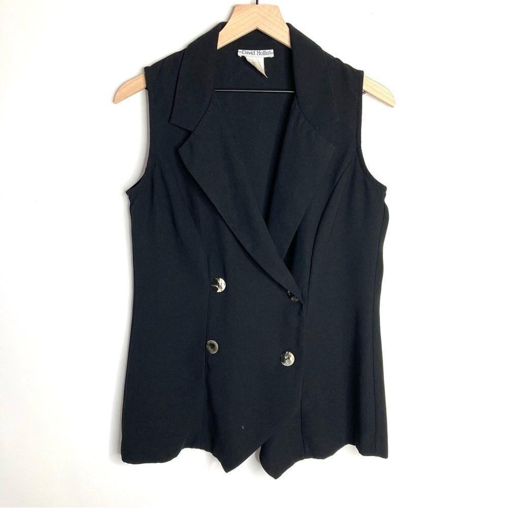 Vintage David Hollis Black Vest Size 10 Double Breasted Button Up Y2K 90s